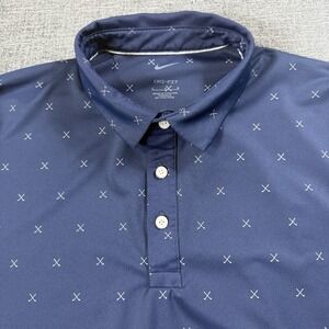Nike Golf Polo Shirt Mens L Blue‎ White Club Dri-FIT Player Print DD5471-451